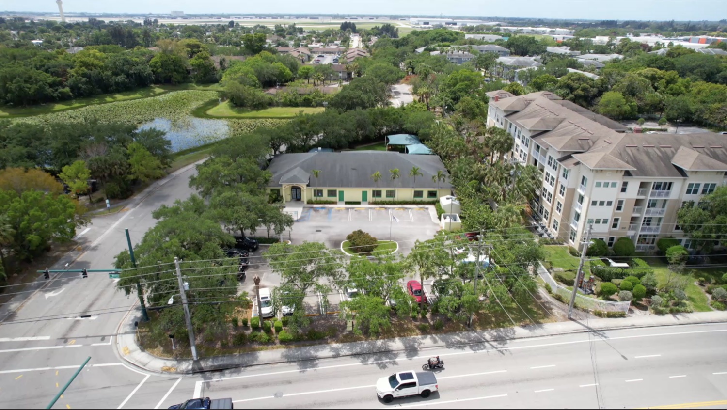 Aerial view of school campus