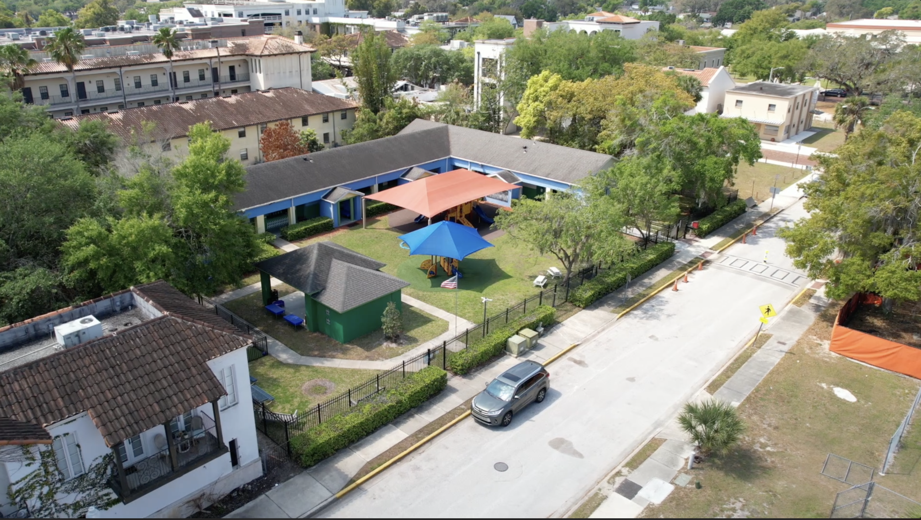 Aerial view of school campus